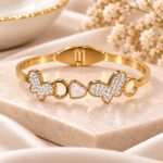 Premium Golden Butterfly & Heart Crystal Open Cuff Bracelet for Women | Elegant Fashion Jewellery