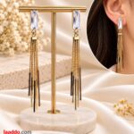 Premium Gold-Tone Crystal Tassel Earrings for Women | Long Chain Statement Party Wear Jewellery
