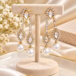 Elegant Gold-Tone Crystal Drop Earrings with Pearl Beads | Premium Bridal & Party Wear Jewellery for Women