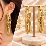 Elegant Gold-Tone Geometric Chain Tassel Earrings for Women – Premium Party Wear Jewellery