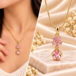 Elegant Gold-Plated Pink Crystal Pendant Necklace for Women – Floral Teardrop Design Party Wear Jewellery