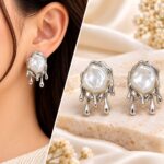 Elegant Silver Pearl Drop Earrings for Women – Korean Style Statement Jewellery
