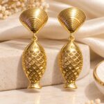 Premium Gold Fish Design Dangle Earrings for Women | Korean Style Fashion Jewellery