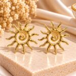 Premium Golden Sunburst Spiral Stud Earrings for Women | Elegant Korean Style Fashion Jewellery |