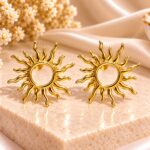 Premium Golden Sunburst Hoop Earrings for Women | Elegant Statement Sun Design Fashion Jewellery |