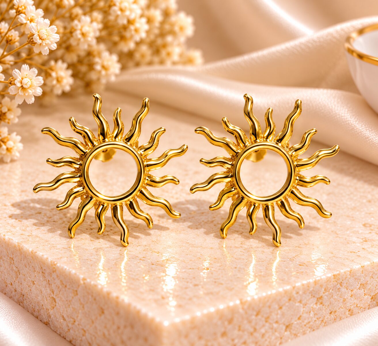 2026/10/1003582897.jpg Premium Golden Sunburst Hoop Earrings for Women | Elegant Statement Sun Design Fashion Jewellery | - Image 1