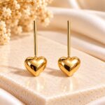 Elegant Gold Heart Drop Earrings for Women | Minimal Korean Style Fashion Jewellery