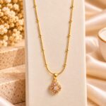Elegant Gold-Plated Floral Pendant Necklace with Pink Stones | Korean Style Fashion Jewellery for Women