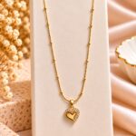 Elegant Gold-Tone Heart Pendant Necklace with Crystal Detailing for Women