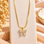 Elegant Gold-Plated Crystal Butterfly Pendant Necklace for Women | Korean Fashion Jewellery –