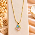 Gold-Plated Multicolor Crystal Pendant Necklace for Women | Korean Fashion Jewellery –