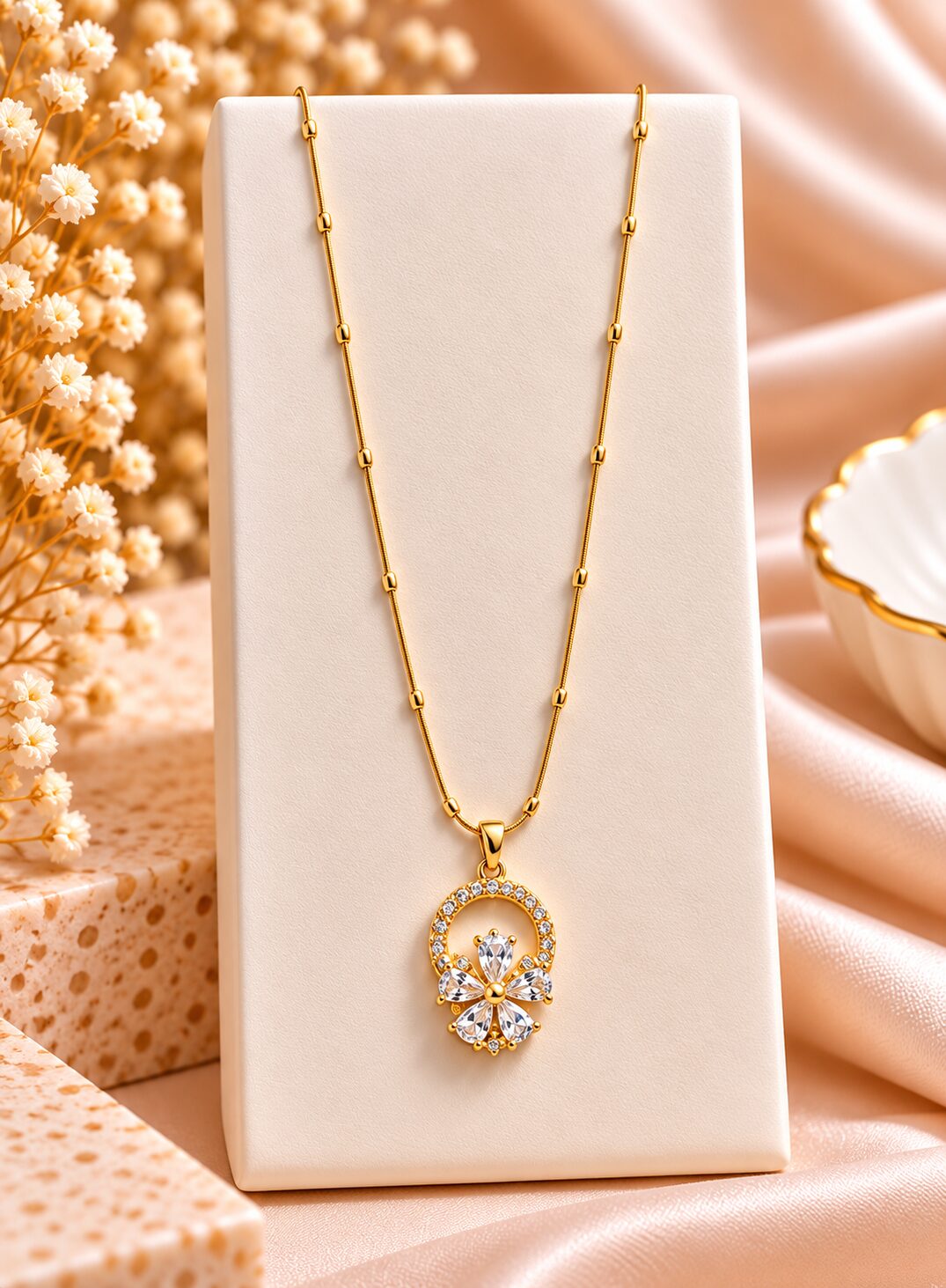 2026/10/1003582936-1.jpg Elegant Gold-Plated Crystal Floral Pendant Necklace for Women | Premium Fashion Jewellery - Image 1