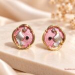 Pink Enamel Fish Design Stud Earrings for Women – Gold Tone Korean Fashion Jewellery