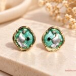 Teal Green Enamel Fish Design Stud Earrings for Women – Gold Tone Korean Fashion Jewellery