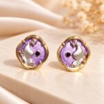Purple Enamel Fish Design Stud Earrings for Women – Gold Tone Korean Fashion Jewellery