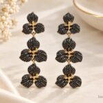 Antique Gold & Black Textured Triple Flower Drop Earrings for Women