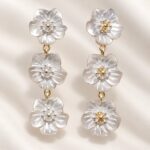 Elegant White Pearl Flower Drop Earrings for Women | Premium Korean Floral Dangle Jewellery