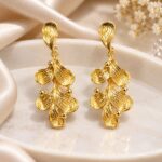 Premium Golden Leaf Design Drop Earrings for Women | Elegant Korean Fashion Jewellery