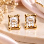 Premium White Enamel Pearl & Floral Gold Stud Earrings for Women | Elegant Korean Fashion Jewellery