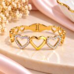 Premium Golden Heart Crystal Bangle Bracelet for Women | Elegant Rhinestone Heart Design Fashion Jewellery