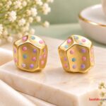 Premium Gold Plated Multicolor Dice Design Stud Earrings for Women | Cute Korean Style Fashion Earrings